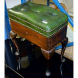 GREEN STUDDED LEATHER FLIP TOP STOOL