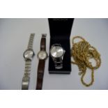 3 VARIOUS WATCHES AND VARIOUS COSTUME CHAINS