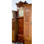 VICTORIAN FLAME MAHOGANY CASED GRANDFATHER CLOCK WITH PAINTED FACE