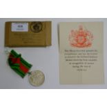 BOXED WORLD WAR 2 MEDAL WITH AWARD SLIP