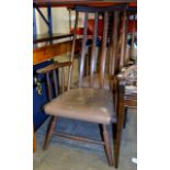 PAIR OF RETRO TEAK SPAR BACK CHAIRS WITH PADDED SEATS