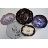 POTTERY BOWL, LARGE MOORCROFT STYLE BOWL, ROYAL COPENHAGEN TRAY & 2 OTHER DECORATIVE DISHES