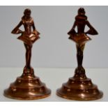 PAIR OF HEAVY COPPER FINISHED ART DECO STYLE FIGURINES