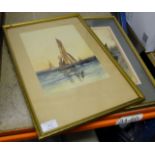 PAIR OF GILT FRAMED WATERCOLOURS - YACHTS ON THE WATER BY T. WAITTON, 1928