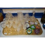 TRAY WITH PAPER WEIGHTS CUT CRYSTAL GLASSES AND VARIOUS OTHER CUT CRYSTAL