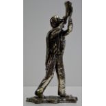 8¼" CONTINENTAL WHITE METAL FIGURE MODELLED AS A MAN PLAYING A BUGLE - SIGNED C. TAWF