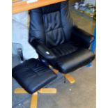 MODERN BLACK SWIVEL CHAIR WITH MATCHING FOOT STOOL
