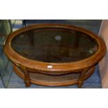 MAHOGANY 2 TIER GLASS TOP COFFEE TABLE