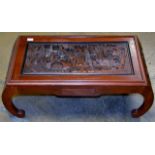 CARVED WOODEN ORIENTAL STYLE COFFEE TABLE WITH SINGLE DRAWER