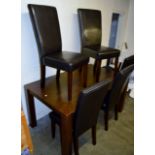 MODERN DINING ROOM TABLE WITH SET OF 6 HIGH BACK LEATHER FINISHED CHAIRS