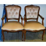 PAIR OF REPRODUCTION MAHOGANY BEDROOM CHAIRS WITH PADDED ARMS, SEATS & BACKS