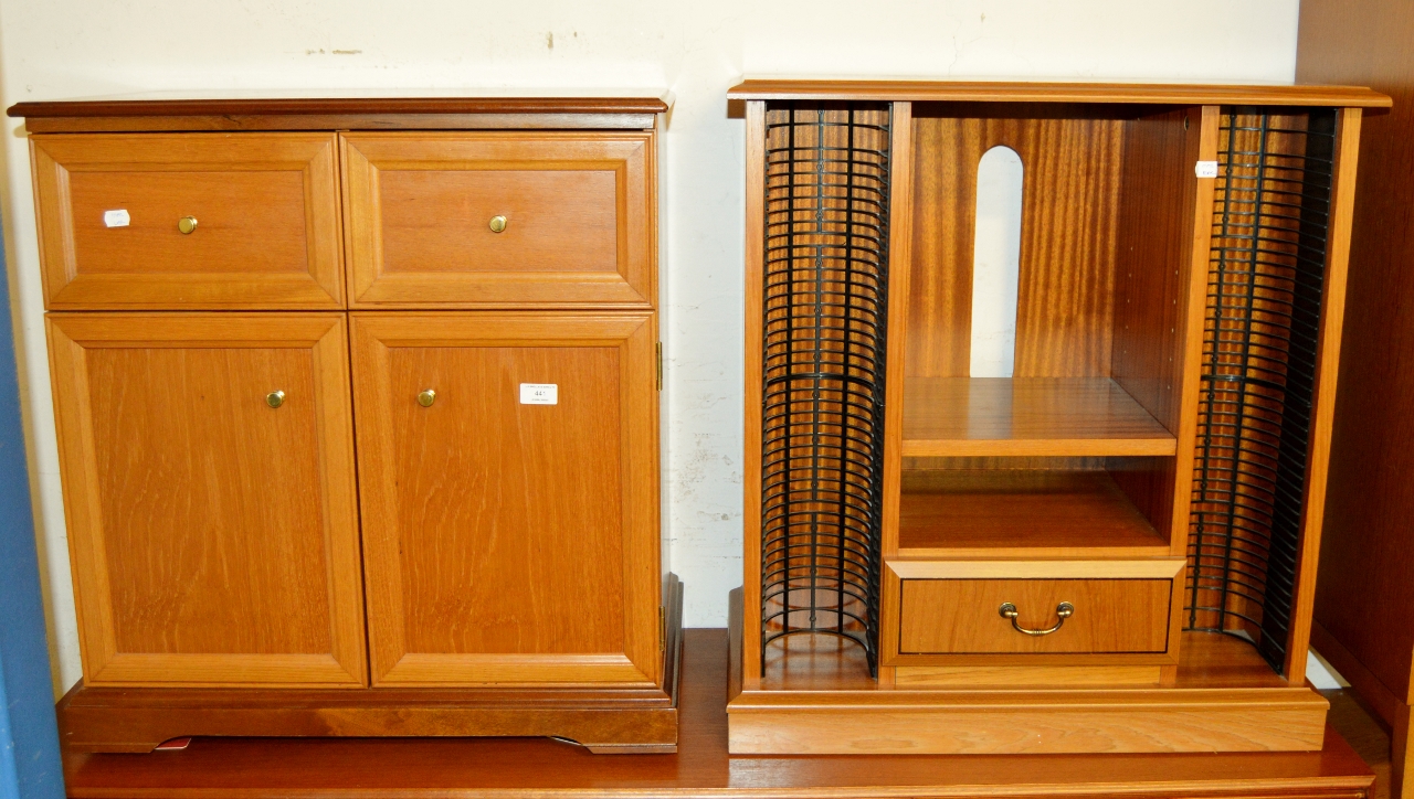 TEAK FINISHED DOUBLE DOOR UNIT WITH MATCHING HIFI UNIT