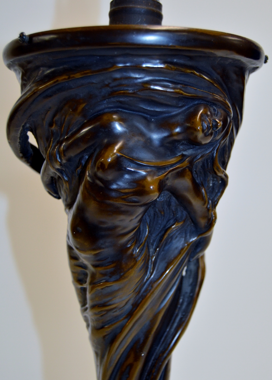 26" FINE ART NOUVEAU BRONZE TABLE LAMP "THE LADY IN THE WIND" BY MARTIN MAYER WITH TIFFANY STYLE - Bild 3 aus 14