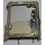 ORNATE ART NOUVEAU FIGURAL EASEL MIRROR BY WMF - GLASS DAMAGED