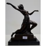 BRONZE STATUE ON MARBLE STAND OF DIANE THE HUNTRESS