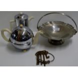 EPNS HANDLED BEATEN HANDLED BASKET BY JAMES DIXON & SONS, SET OF BRASS KEYS & 2 DECO KEEP HOT