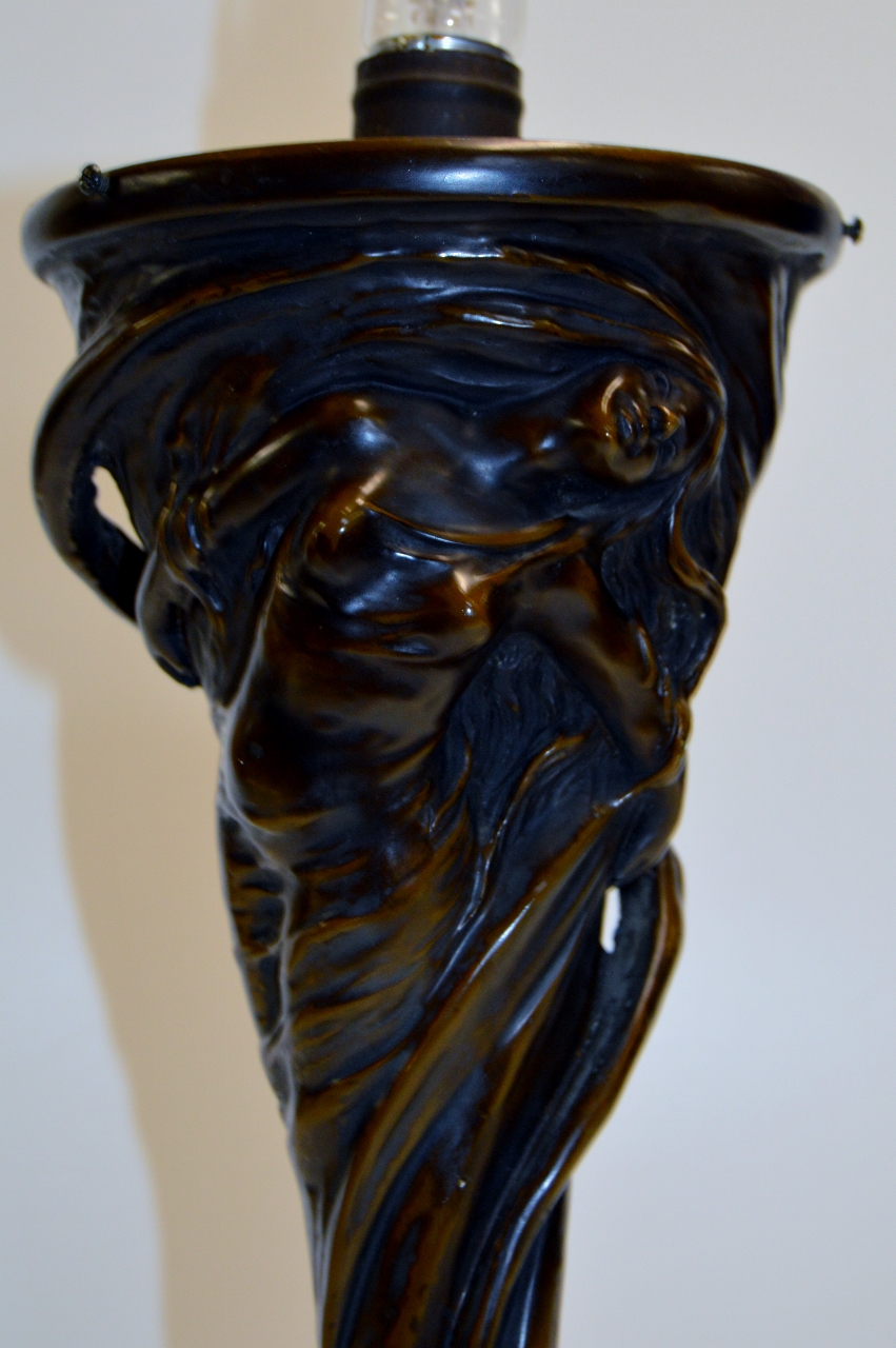 26" FINE ART NOUVEAU BRONZE TABLE LAMP "THE LADY IN THE WIND" BY MARTIN MAYER WITH TIFFANY STYLE - Bild 13 aus 14