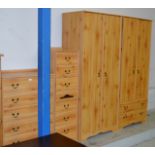 5 PIECE MODERN PINE FINISHED BEDROOM SUITE COMPRISING 5 DRAWER CHEST, PAIR OF 3 DRAWER BEDSIDE