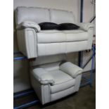 2 PIECE MODERN CREAM LEATHER LOUNGE SUITE COMPRISING 2 SEATER SETTEE & SINGLE ARM CHAIR