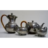 4 PIECE ART NOUVEAU PEWTER TEA SERVICE