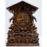 GERMAN BLACK FORREST CARVED WOODEN MANTLE CLOCK