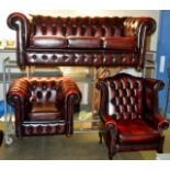 3 PIECE OX BLOOD LEATHER CHESTERFIELD LOUNGE SUITE