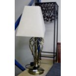 MODERN METAL TABLE LAMP WITH SHADE & WROUGHT IRON PLANT STAND