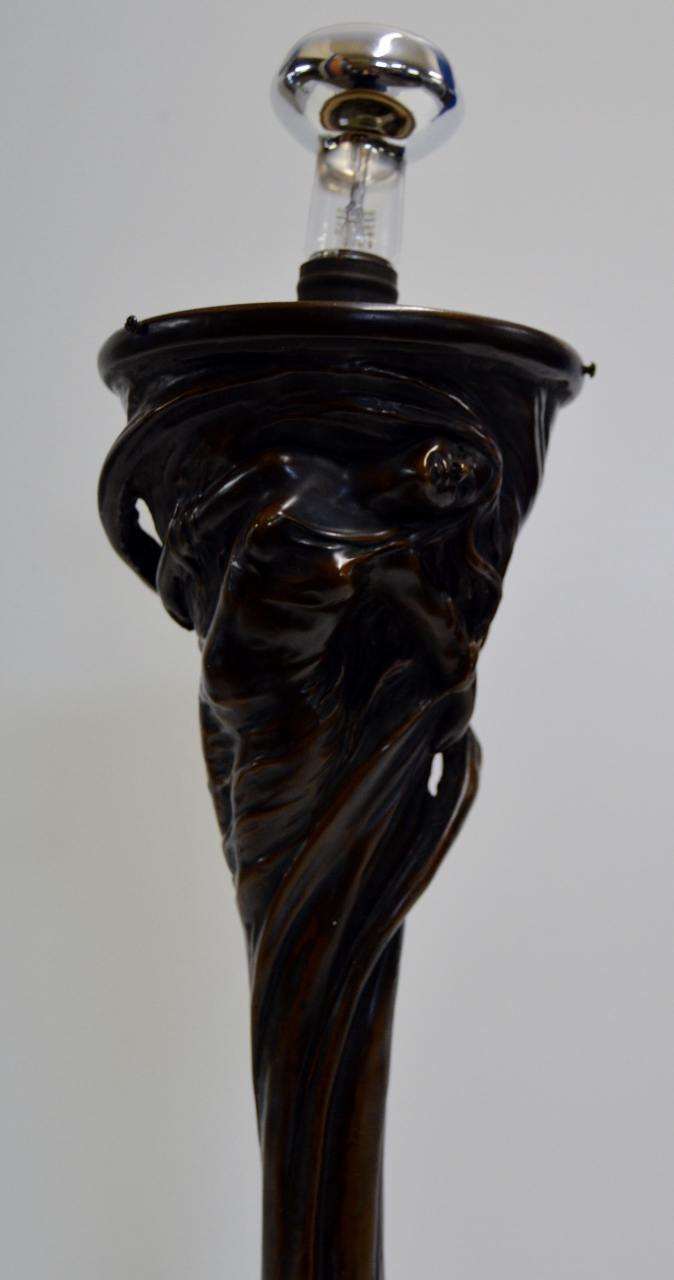 26" FINE ART NOUVEAU BRONZE TABLE LAMP "THE LADY IN THE WIND" BY MARTIN MAYER WITH TIFFANY STYLE - Bild 11 aus 14