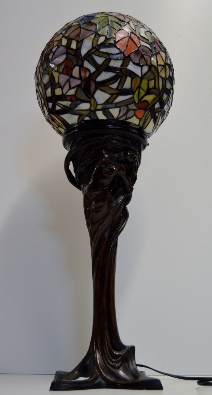 26" FINE ART NOUVEAU BRONZE TABLE LAMP "THE LADY IN THE WIND" BY MARTIN MAYER WITH TIFFANY STYLE - Bild 2 aus 14