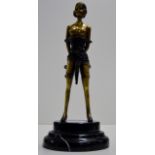 ART DECO HEAVY BRASS FIGURINE OF A NUDE LADY ON STAND