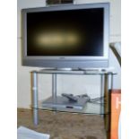 MODERN GLASS TV STAND WITH SONY LCD & DVD PLAYER