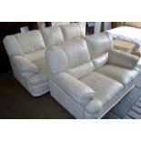 2 PIECE MODERN CREAM LEATHER LOUNGE SUITE COMPRISING 3 SEATER SETTEE & 2 SEATER SETTEE