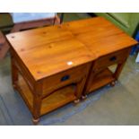 PAIR OF MODERN STAINED PINE SINGLE DRAWER BEDSIDE TABLES