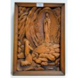 15¾" X 11" DECORATIVE CARVED WOODEN RELIGIOUS WALL PANEL