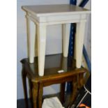 PAINTED SIDE TABLE & NEST OF 2 MAHOGANY TABLES