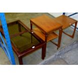 GLASS TOP COFFEE TABLE & 2 VARIOUS TEAK TABLES