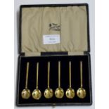 CASED SET OF 6 SHEFFIELD SILVER GILT COFFEE SPOONS