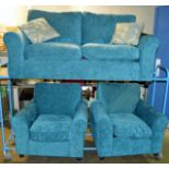 3 PIECE MODERN FABRIC LOUNGE SUITE COMPRISING 3 SEATER SETTEE & PAIR OF SINGLE ARM CHAIRS