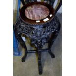 ORNATE HEAVILY CARVED PLANT STAND WITH ROUGE MARBLE TOP