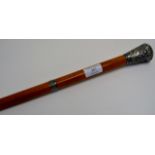 OLD SILVER TOPPED PRESENTATION WALKING STICK INSCRIBED "A PRESENT TO A.G. ANDERSON FROM INDIA"