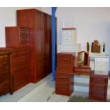 7 PIECE MODERN MAHOGANY FINISHED BEDROOM SUITE COMPRISING PAIR OF DOUBLE DOOR WARDROBES, 5 DRAWER