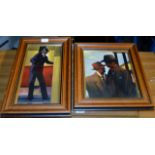 2 FRAMED PAINTINGS ON CANVAS IN THE STYLE OF VETTRIANO