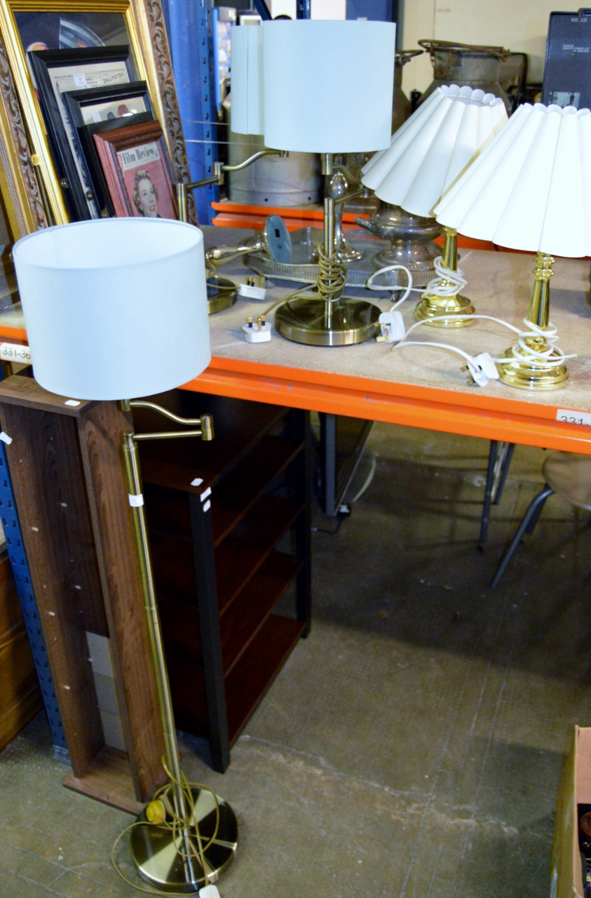 STANDARD LAMP WITH PAIR OF MATCHING TABLE LAMPS & 1 OTHER PAIR OF TABLE LAMPS