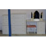 5 PIECE BEDROOM SUITE COMPRISING DRESSING TABLE, STOOL, 5 DRAWER CHEST & PAIR OF BEDSIDE CABINETS