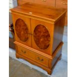 REPRODUCTION YEW WOOD DOUBLE DOOR CABINET WITH UNDER DRAWER