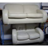 2 PIECE MODERN CREAM LEATHER LOUNGE SUITE