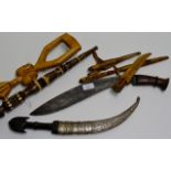 EASTERN DAGGER, GHURKHA STYLE KNIFE, 2 DECORATIVE STICK DISPLAYS & 3 OTHER DAGGERS