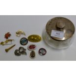 SILVER TOPPED JAR & SMALL QUANTITY COSTUME JEWELLERY