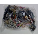 BAG WITH LARGE QUANTITY VARIOUS COSTUME JEWELLERY