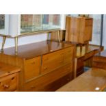 3 PIECE RETRO TEAK BEDROOM SUITE COMPRISING 4 OVER 2 CHEST, DRESSING TABLE WITH TRIPLE MIRROR &